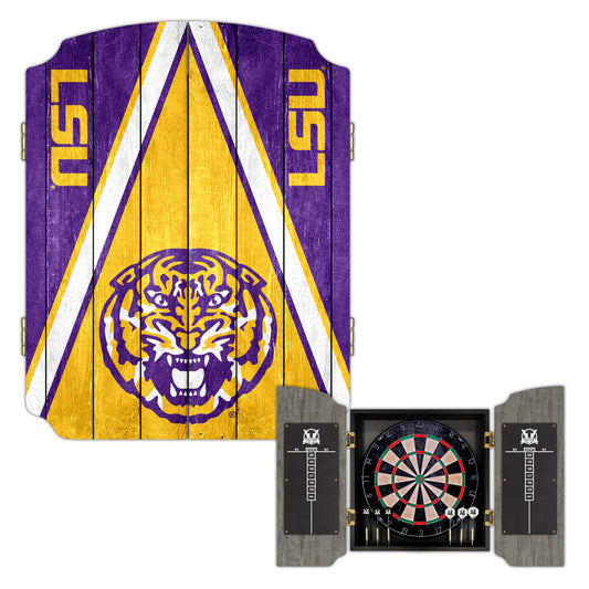 Louisiana State University Fighting Tigers | Bristle Dartboard Cabinet Set_Victory Tailgate_1