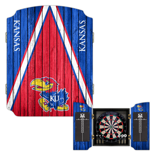University of Kansas Jayhawks | Bristle Dartboard Cabinet Set_Victory Tailgate_1