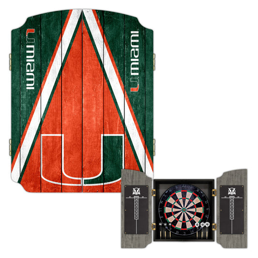 University of Miami Hurricanes | Bristle Dartboard Cabinet Set_Victory Tailgate_1